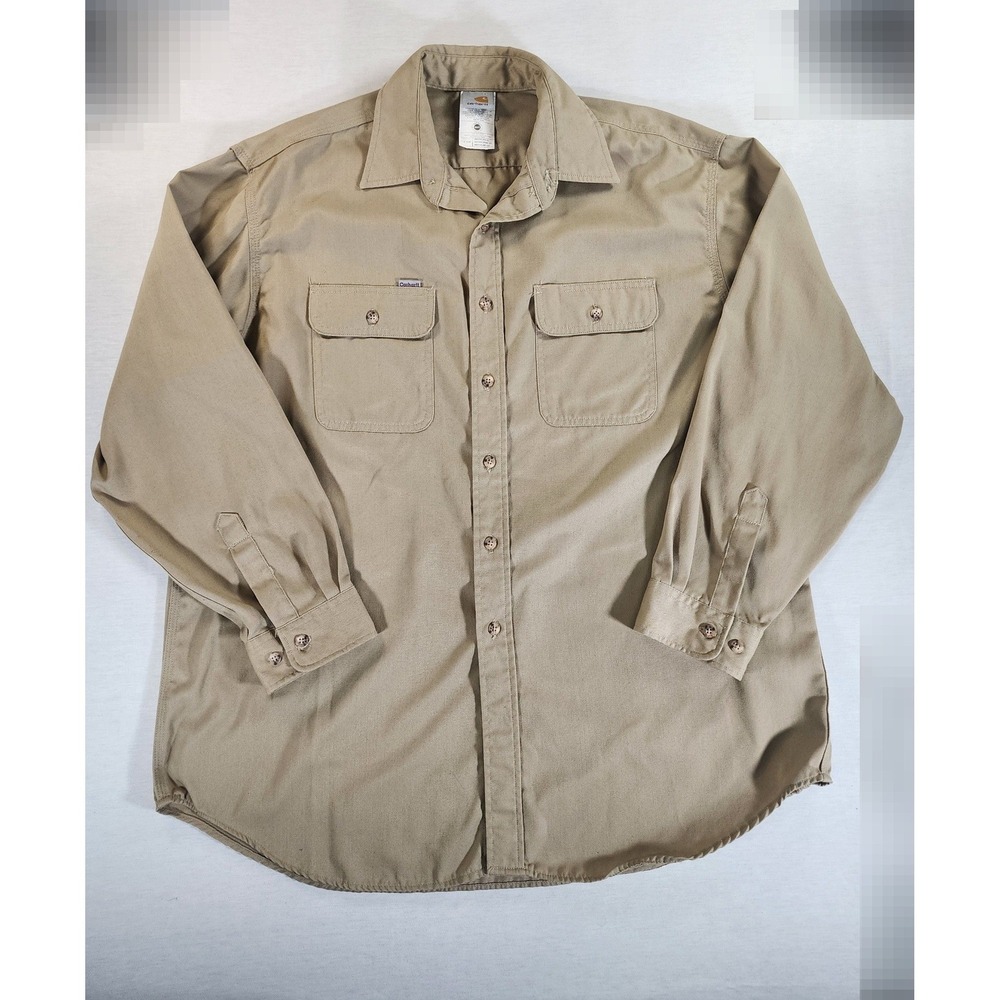 Vintage Carhartt Work Shirt Mens XL Khaki Tan Long Sleeve Twill Heavy Utility